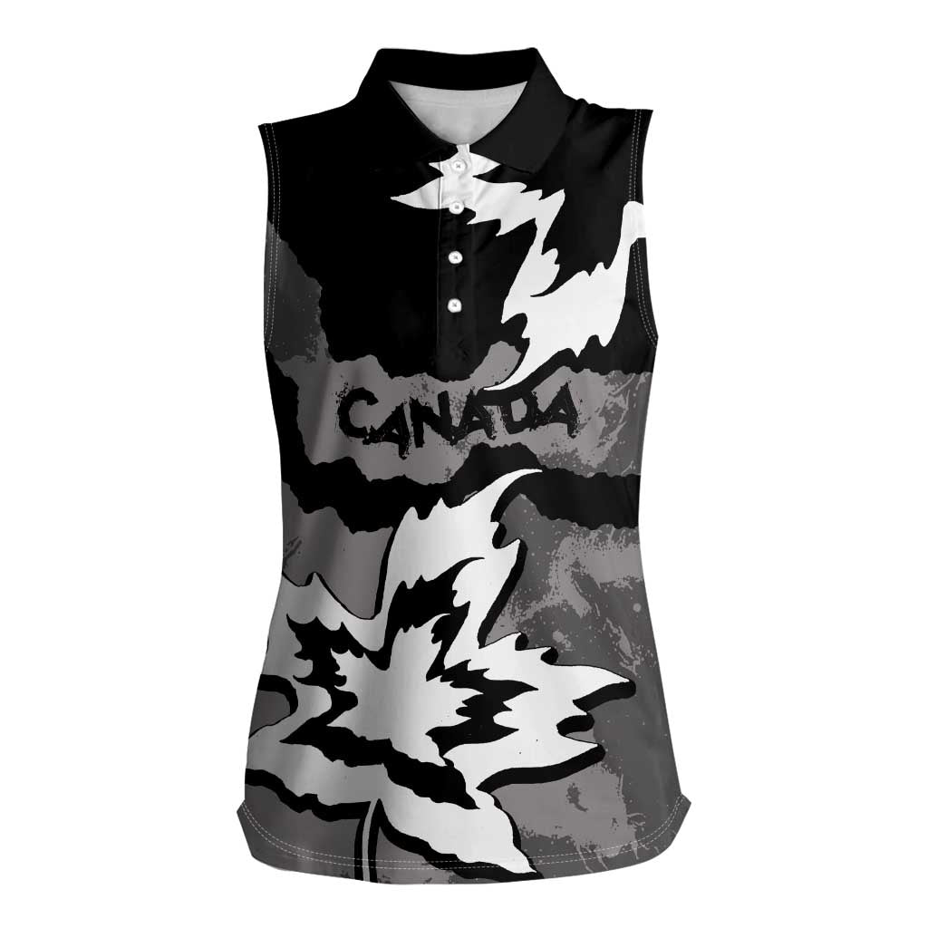 Canada Maple Leaf Women Sleeveless Polo Shirt Unique Style Black Version - Wonder Print Shop