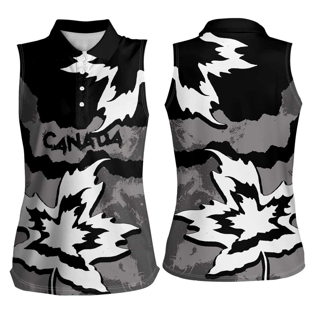 Canada Maple Leaf Women Sleeveless Polo Shirt Unique Style Black Version - Wonder Print Shop