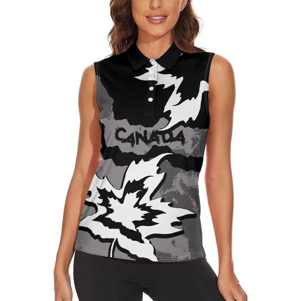 Canada Maple Leaf Women Sleeveless Polo Shirt Unique Style Black Version - Wonder Print Shop