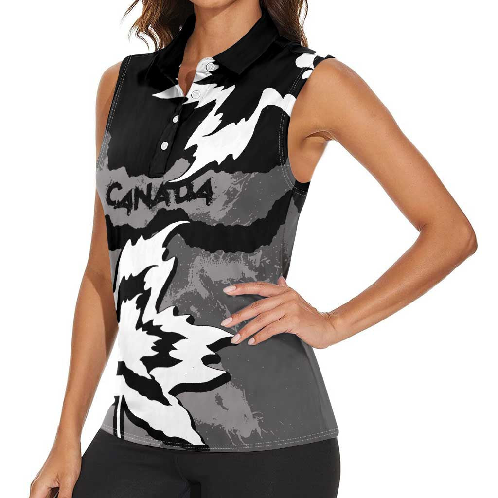 Canada Maple Leaf Women Sleeveless Polo Shirt Unique Style Black Version - Wonder Print Shop