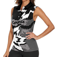 Canada Maple Leaf Women Sleeveless Polo Shirt Unique Style Black Version - Wonder Print Shop