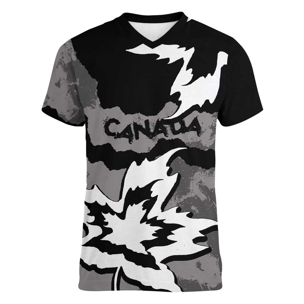 Canada Maple Leaf Women V-Neck T-Shirt Unique Style Black Version - Wonder Print Shop