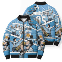 Custom Argentina Football Bomber Puffer Jacket Goat Comic Style Sun Of May