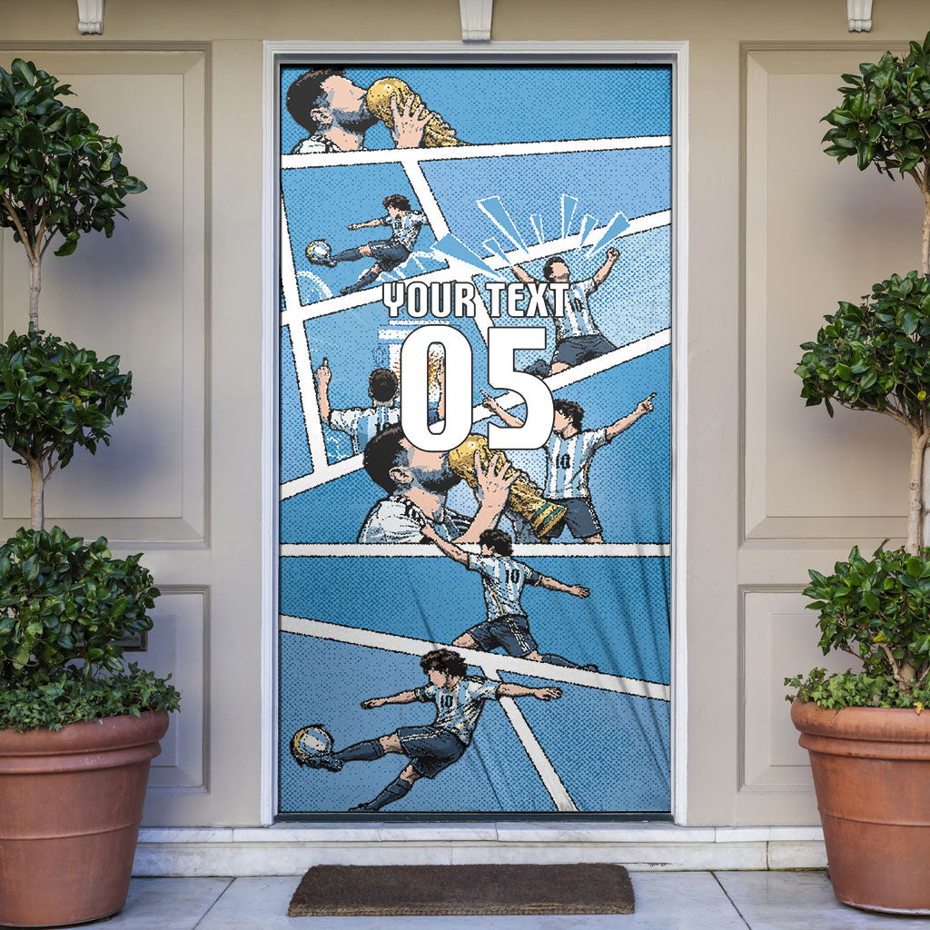 Custom Argentina Football Door Cover Goat Comic Style Sun Of May