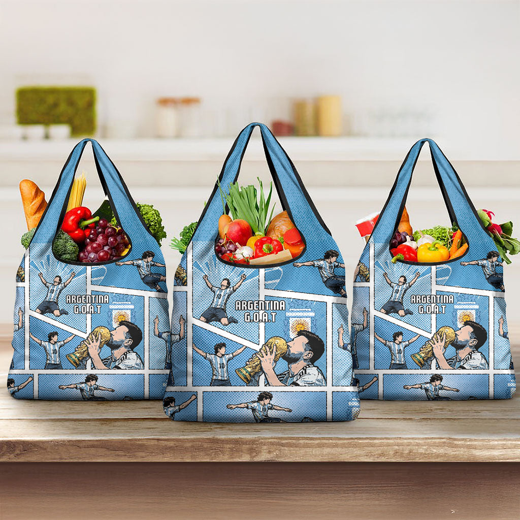 Argentina Football Grocery Bag Goat Comic Style Sun Of May
