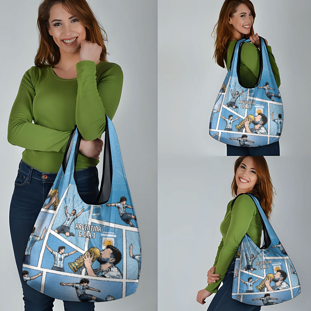 Argentina Football Grocery Bag Goat Comic Style Sun Of May