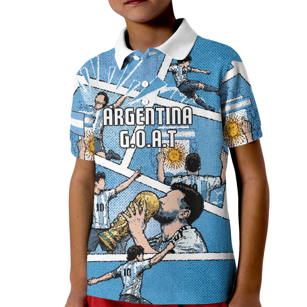 Custom Argentina Football Kid Polo Shirt Goat Comic Style Sun Of May