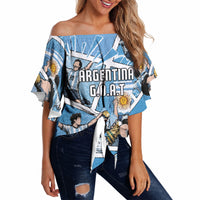 Custom Argentina Football Off Shoulder Wrap Waist Top Goat Comic Style Sun Of May