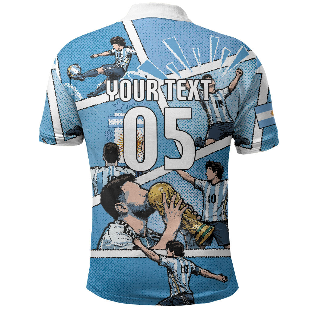 Custom Argentina Football Polo Shirt Goat Comic Style Sun Of May