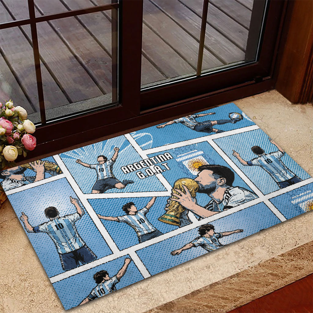 Argentina Football Rubber Doormat Goat Comic Style Sun Of May