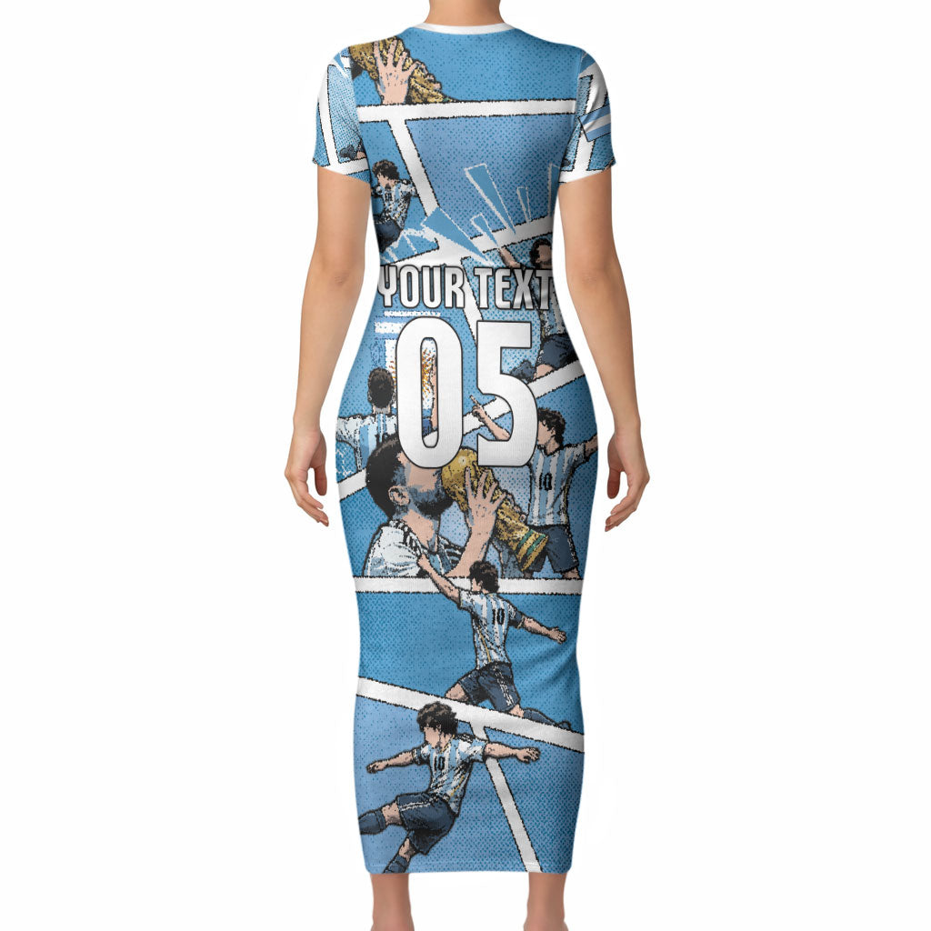 Custom Argentina Football Short Sleeve Bodycon Dress Goat Comic Style Sun Of May