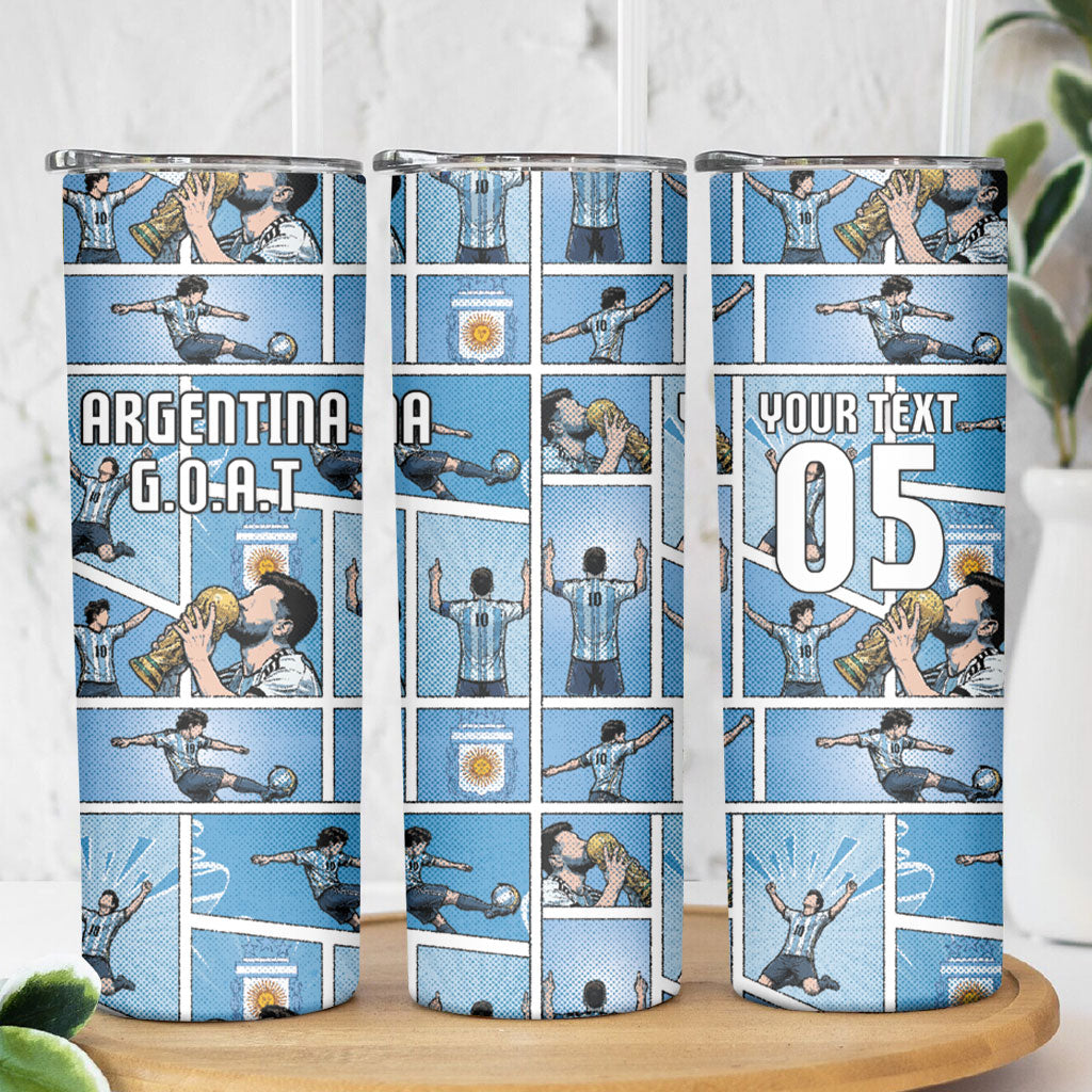 Custom Argentina Football Skinny Tumbler Goat Comic Style Sun Of May