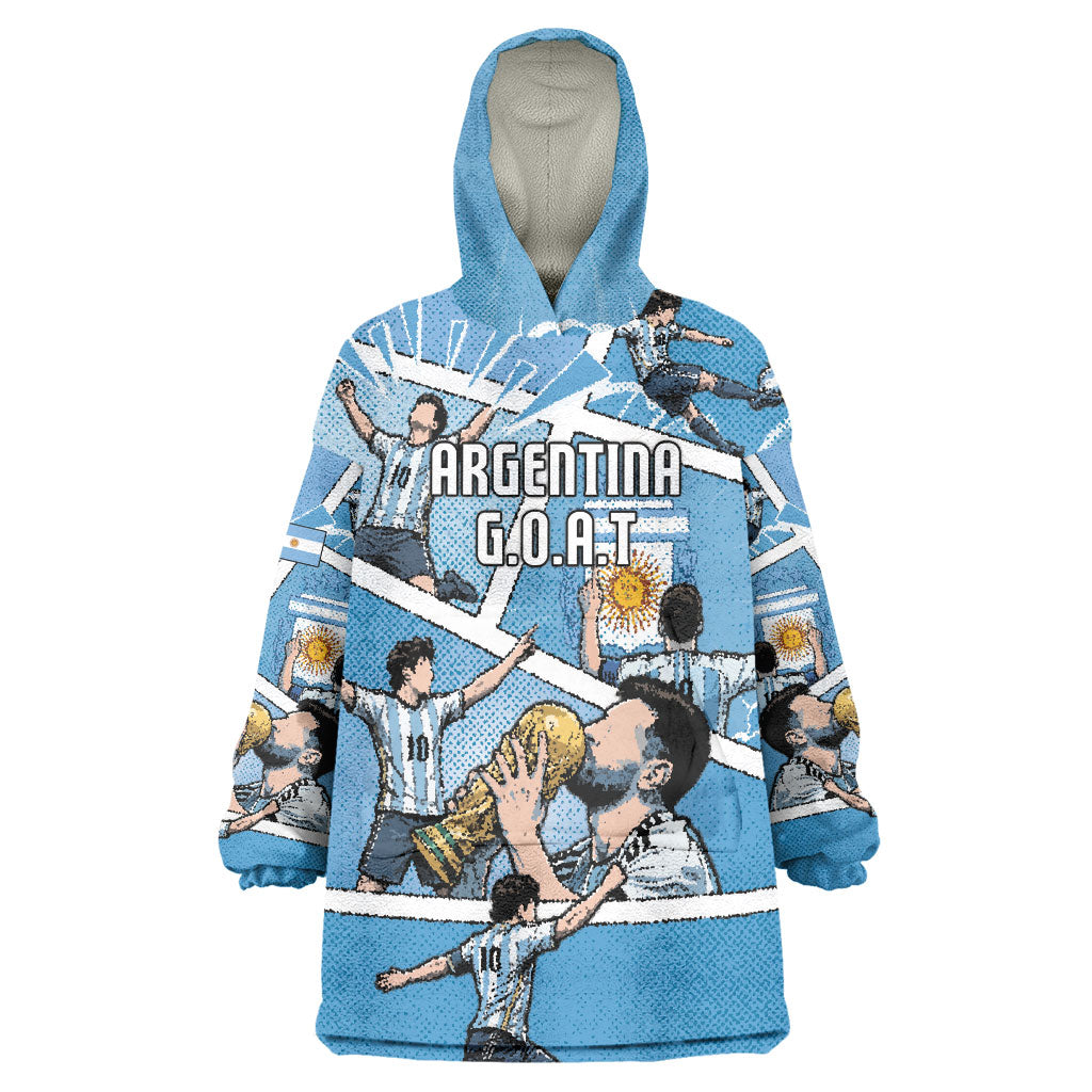 Custom Argentina Football Wearable Blanket Hoodie Goat Comic Style Sun Of May