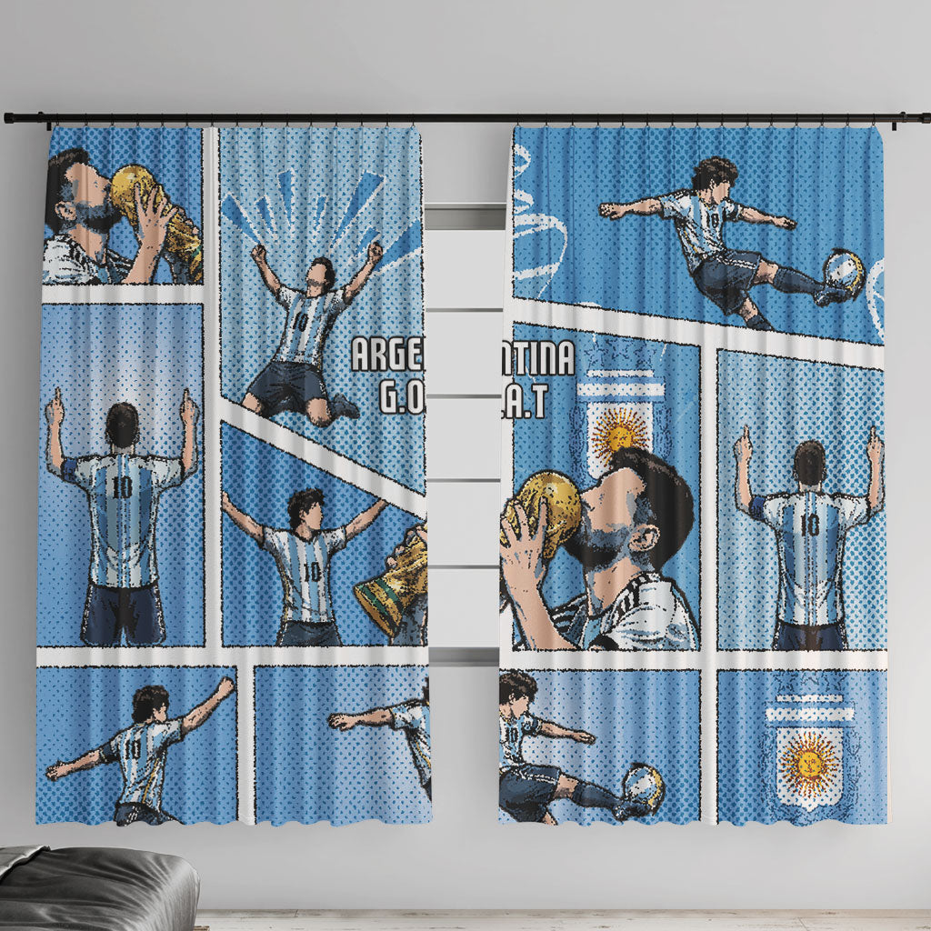 Argentina Football Window Curtain Goat Comic Style Sun Of May