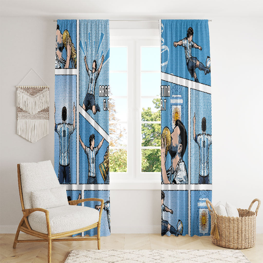 Argentina Football Window Curtain Goat Comic Style Sun Of May