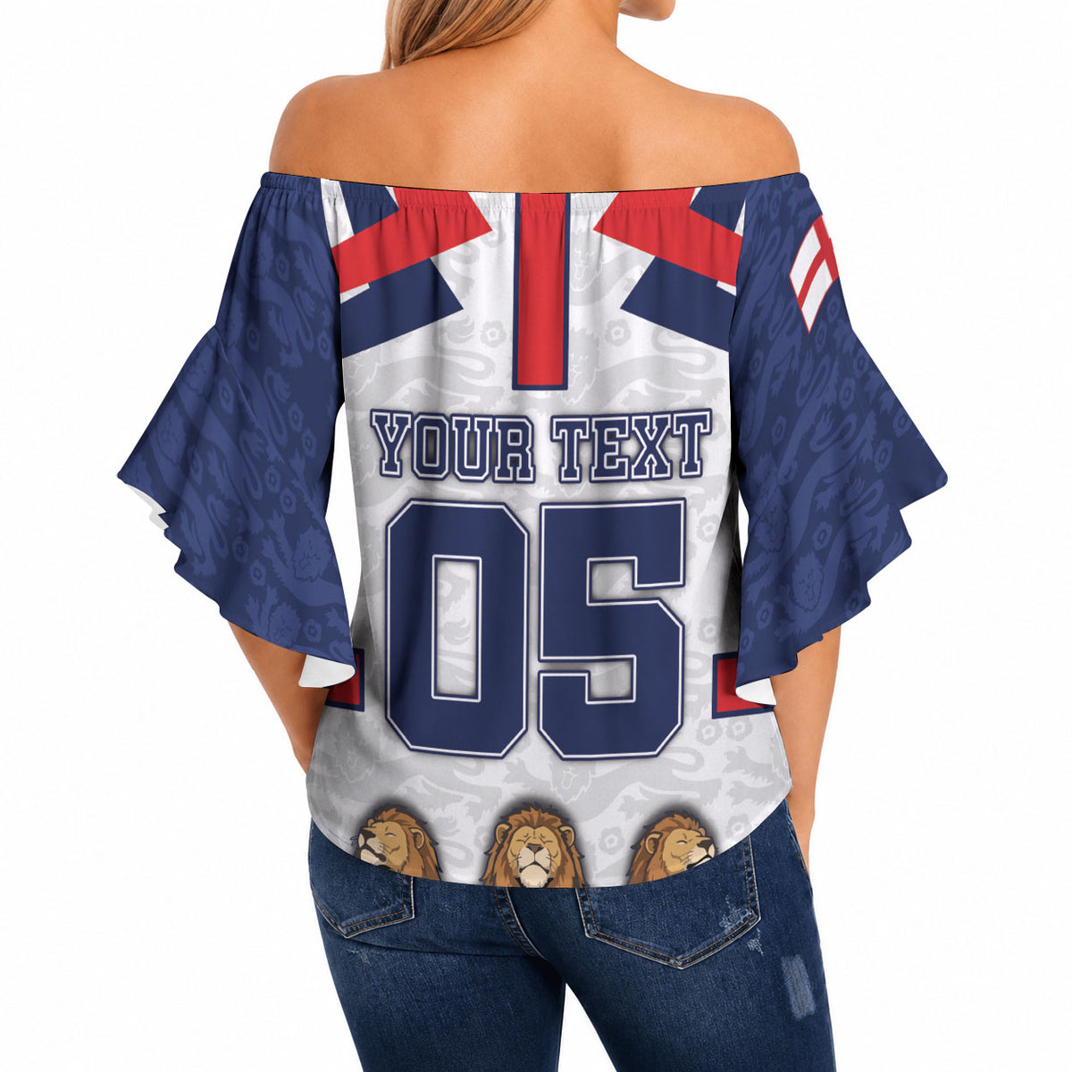 Custom England Football Off Shoulder Wrap Waist Top Three Lions Trophy St George Cross
