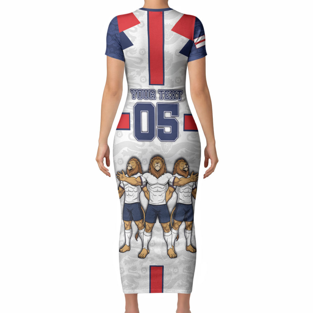 Custom England Football Short Sleeve Bodycon Dress Three Lions Trophy St George Cross
