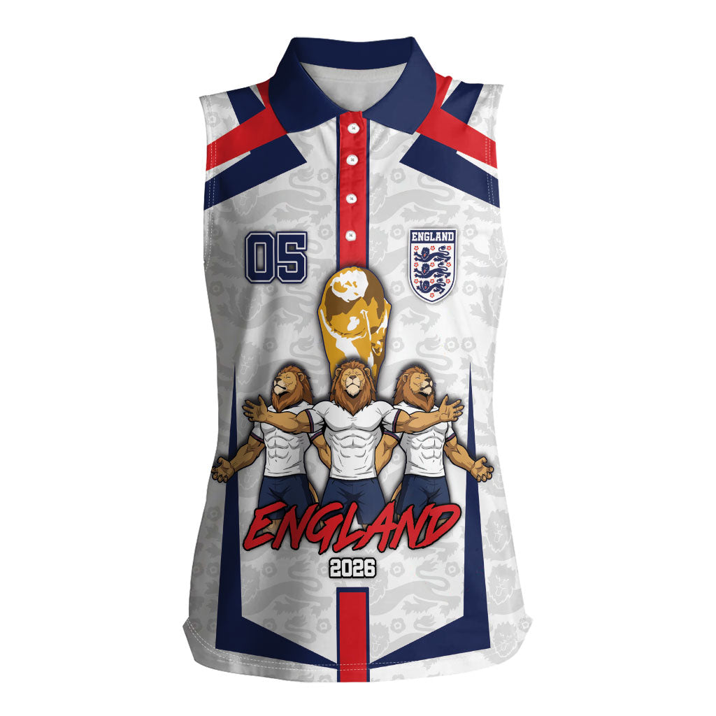Custom England Football Women Sleeveless Polo Shirt Three Lions Trophy St George Cross
