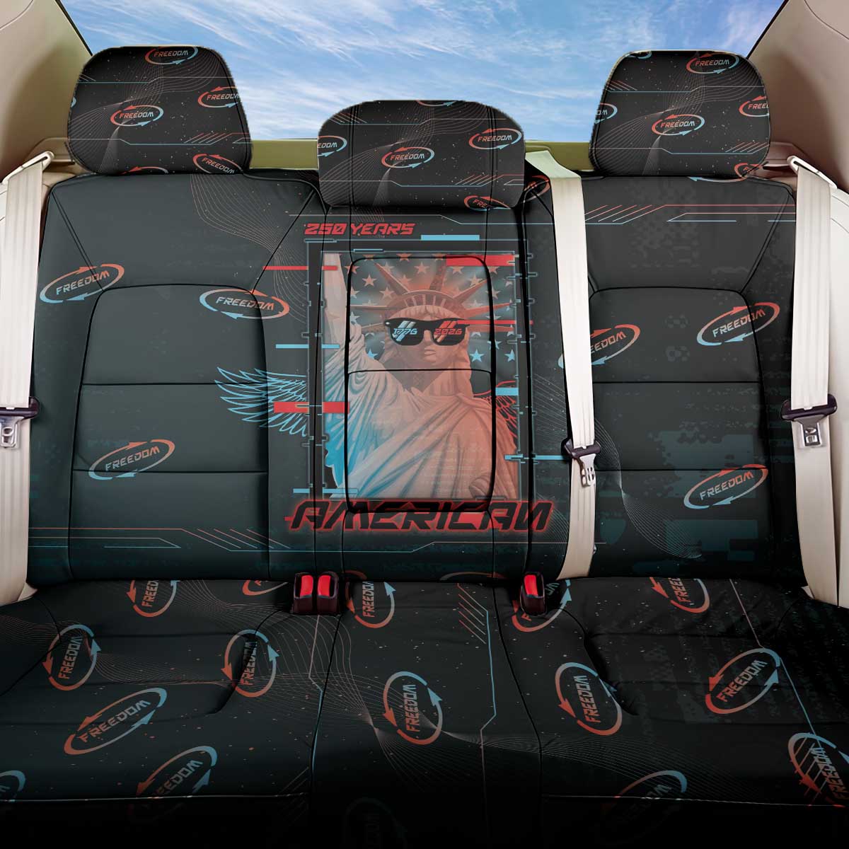 United States 250th Anniversary Back Car Seat Cover Statue Of Liberty Cyberpunk Style - Wonder Print Shop