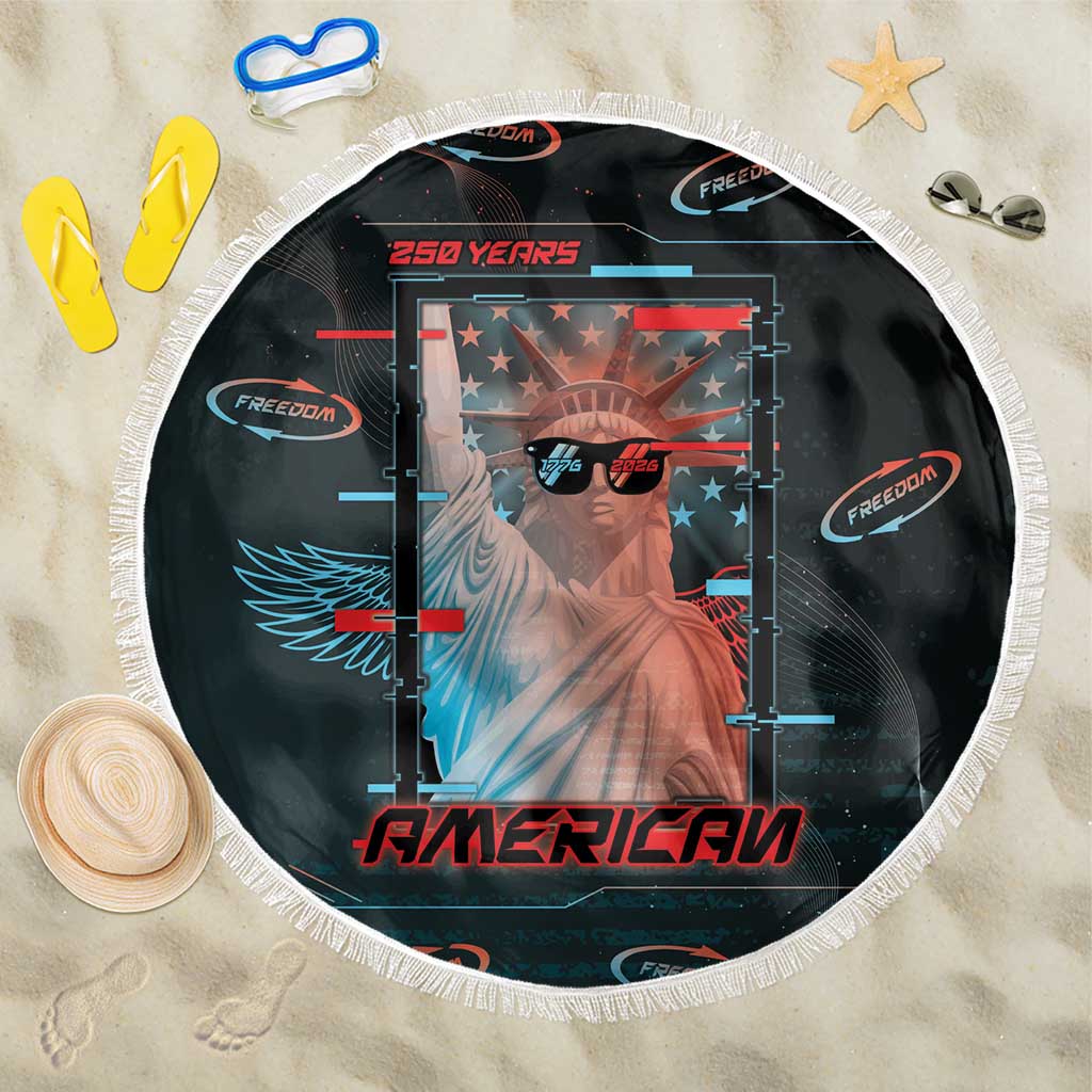 United States 250th Anniversary Beach Blanket Statue Of Liberty Cyberpunk Style - Wonder Print Shop