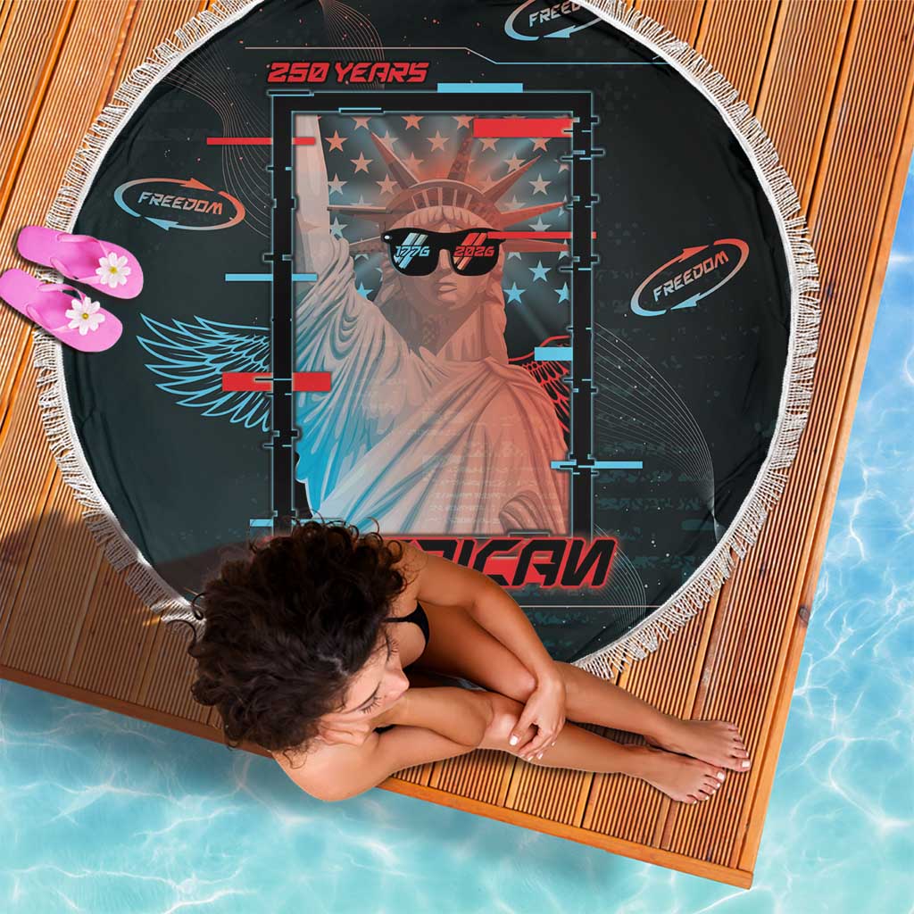 United States 250th Anniversary Beach Blanket Statue Of Liberty Cyberpunk Style - Wonder Print Shop