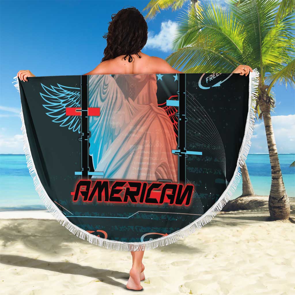 United States 250th Anniversary Beach Blanket Statue Of Liberty Cyberpunk Style - Wonder Print Shop