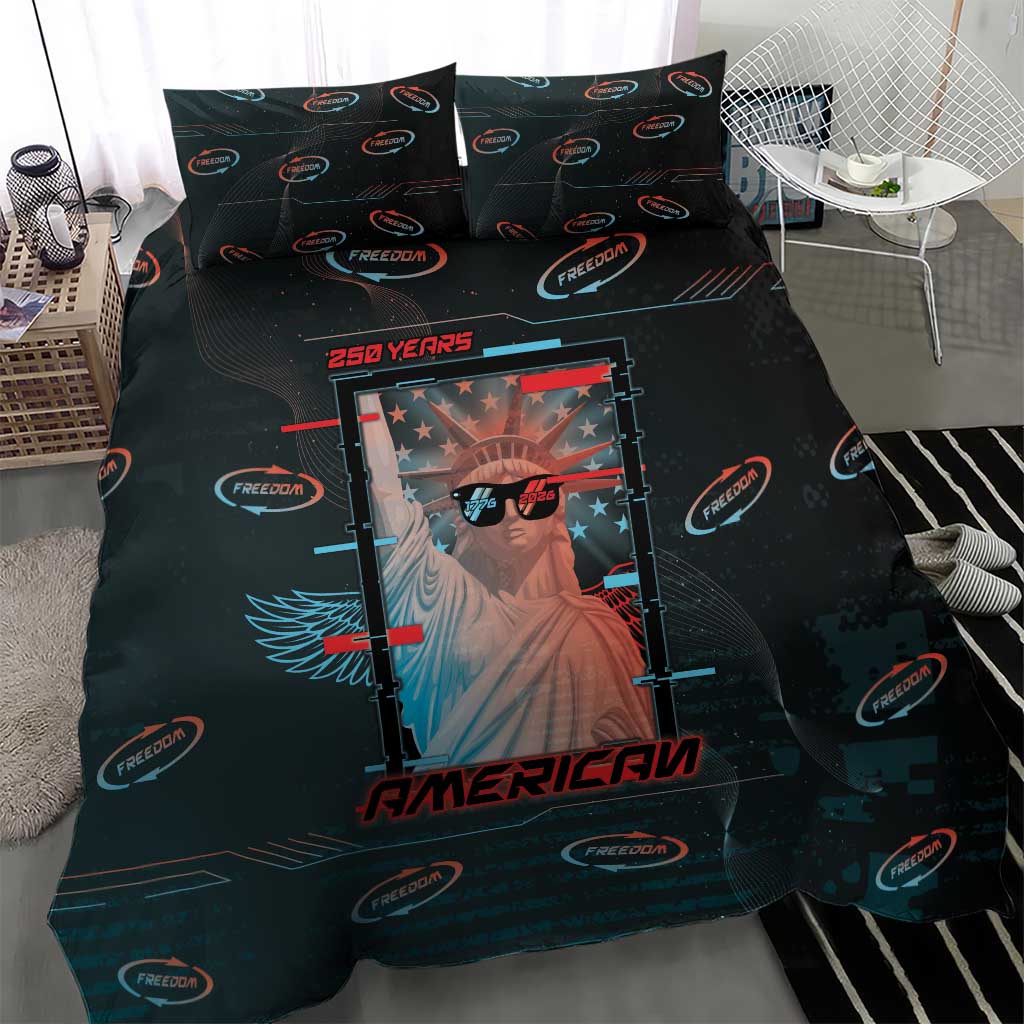 United States 250th Anniversary Bedding Set Statue Of Liberty Cyberpunk Style - Wonder Print Shop