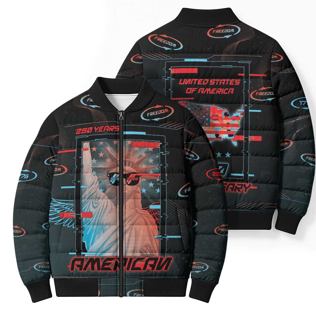 United States 250th Anniversary Bomber Puffer Jacket Statue Of Liberty Cyberpunk Style - Wonder Print Shop