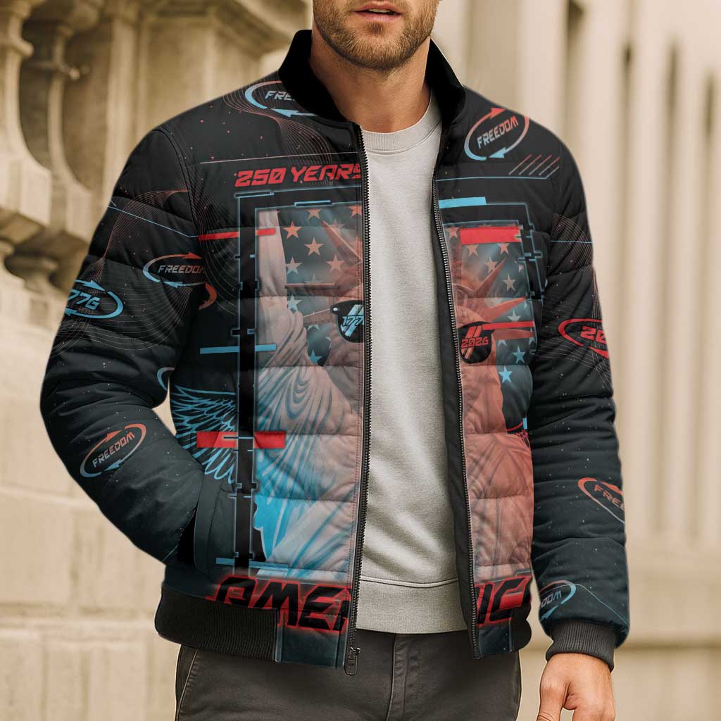 United States 250th Anniversary Bomber Puffer Jacket Statue Of Liberty Cyberpunk Style - Wonder Print Shop