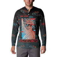 United States 250th Anniversary Button Sweatshirt Statue Of Liberty Cyberpunk Style - Wonder Print Shop
