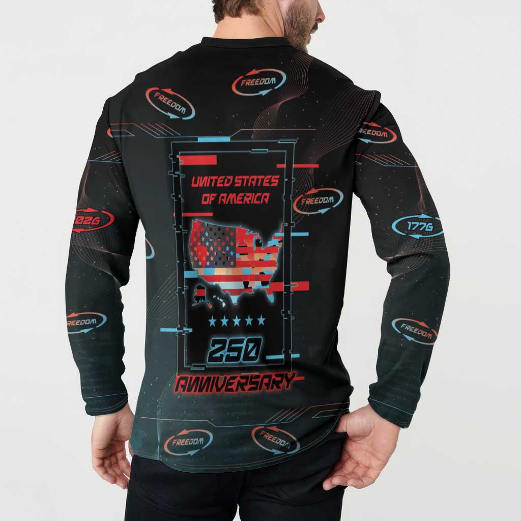 United States 250th Anniversary Button Sweatshirt Statue Of Liberty Cyberpunk Style - Wonder Print Shop