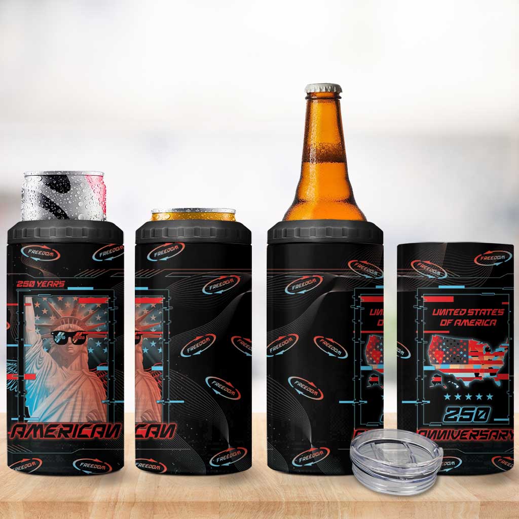 United States 250th Anniversary 4 in 1 Can Cooler Tumbler Statue Of Liberty Cyberpunk Style - Wonder Print Shop