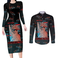 United States 250th Anniversary Couples Matching Long Sleeve Bodycon Dress and Long Sleeve Button Shirt Statue Of Liberty Cyberpunk Style - Wonder Print Shop