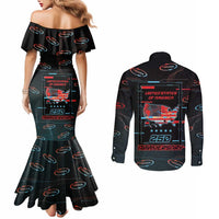 United States 250th Anniversary Couples Matching Mermaid Dress and Long Sleeve Button Shirt Statue Of Liberty Cyberpunk Style - Wonder Print Shop