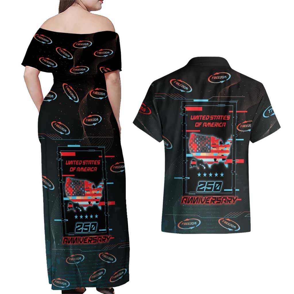 United States 250th Anniversary Couples Matching Off Shoulder Maxi Dress and Hawaiian Shirt Statue Of Liberty Cyberpunk Style - Wonder Print Shop