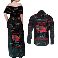 United States 250th Anniversary Couples Matching Off Shoulder Maxi Dress and Long Sleeve Button Shirt Statue Of Liberty Cyberpunk Style - Wonder Print Shop