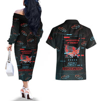 United States 250th Anniversary Couples Matching Off The Shoulder Long Sleeve Dress and Hawaiian Shirt Statue Of Liberty Cyberpunk Style - Wonder Print Shop