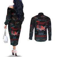 United States 250th Anniversary Couples Matching Off The Shoulder Long Sleeve Dress and Long Sleeve Button Shirt Statue Of Liberty Cyberpunk Style - Wonder Print Shop