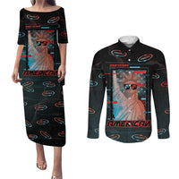 United States 250th Anniversary Couples Matching Puletasi and Long Sleeve Button Shirt Statue Of Liberty Cyberpunk Style - Wonder Print Shop