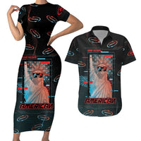 United States 250th Anniversary Couples Matching Short Sleeve Bodycon Dress and Hawaiian Shirt Statue Of Liberty Cyberpunk Style - Wonder Print Shop