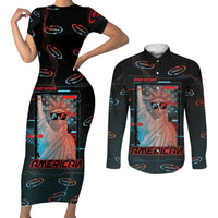 United States 250th Anniversary Couples Matching Short Sleeve Bodycon Dress and Long Sleeve Button Shirt Statue Of Liberty Cyberpunk Style - Wonder Print Shop