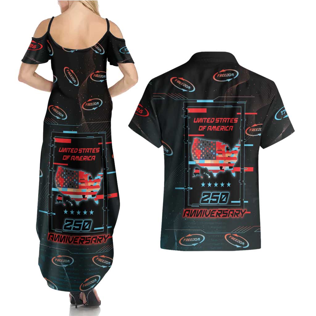 United States 250th Anniversary Couples Matching Summer Maxi Dress and Hawaiian Shirt Statue Of Liberty Cyberpunk Style - Wonder Print Shop