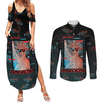 United States 250th Anniversary Couples Matching Summer Maxi Dress and Long Sleeve Button Shirt Statue Of Liberty Cyberpunk Style - Wonder Print Shop