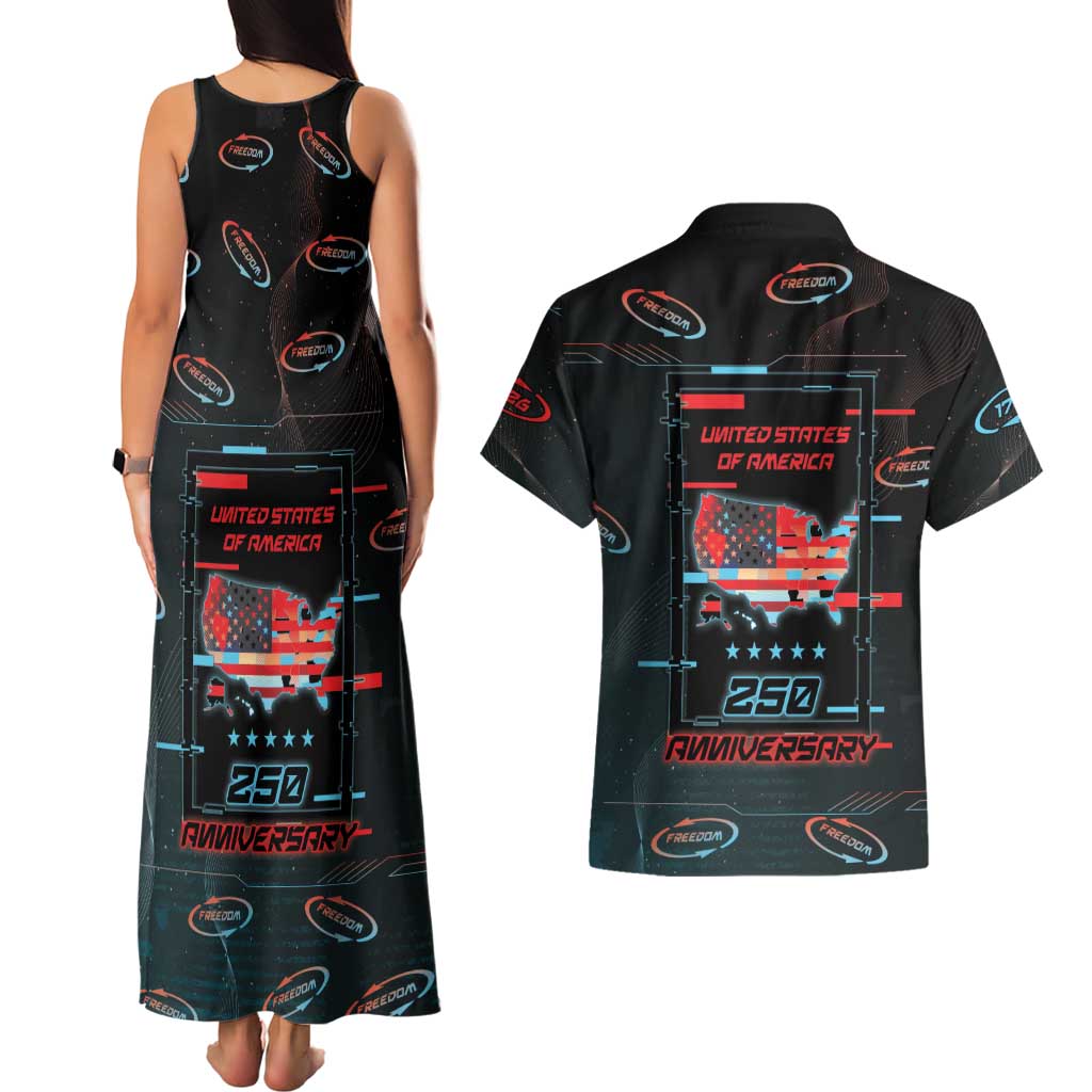 United States 250th Anniversary Couples Matching Tank Maxi Dress and Hawaiian Shirt Statue Of Liberty Cyberpunk Style - Wonder Print Shop