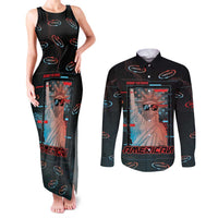 United States 250th Anniversary Couples Matching Tank Maxi Dress and Long Sleeve Button Shirt Statue Of Liberty Cyberpunk Style - Wonder Print Shop