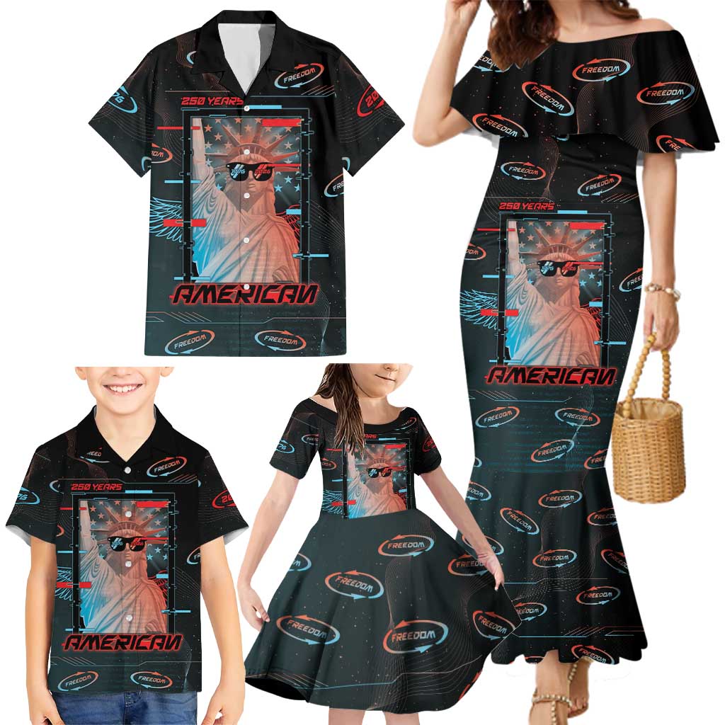 United States 250th Anniversary Family Matching Mermaid Dress and Hawaiian Shirt Statue Of Liberty Cyberpunk Style - Wonder Print Shop