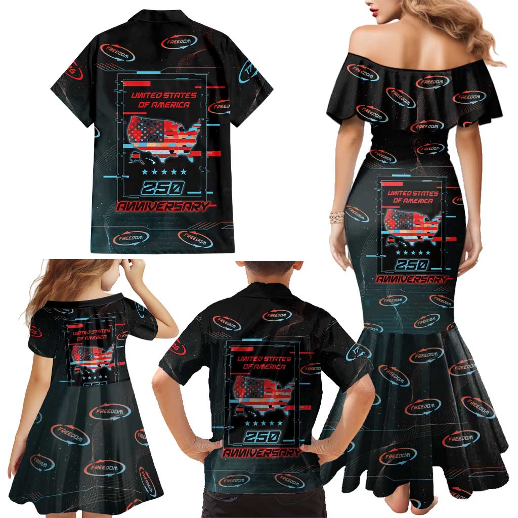 United States 250th Anniversary Family Matching Mermaid Dress and Hawaiian Shirt Statue Of Liberty Cyberpunk Style - Wonder Print Shop
