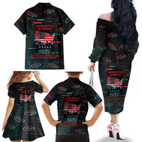 United States 250th Anniversary Family Matching Off The Shoulder Long Sleeve Dress and Hawaiian Shirt Statue Of Liberty Cyberpunk Style - Wonder Print Shop