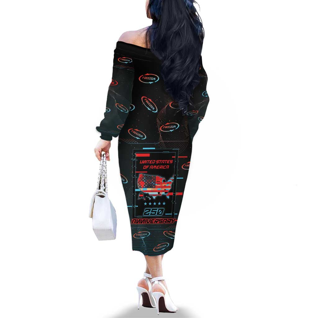 United States 250th Anniversary Family Matching Off The Shoulder Long Sleeve Dress and Hawaiian Shirt Statue Of Liberty Cyberpunk Style - Wonder Print Shop