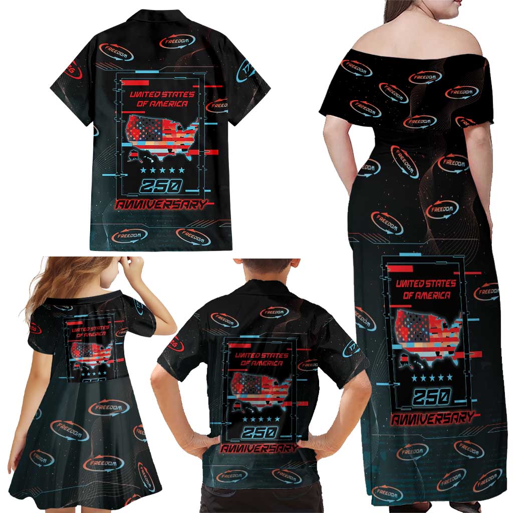 United States 250th Anniversary Family Matching Off Shoulder Maxi Dress and Hawaiian Shirt Statue Of Liberty Cyberpunk Style - Wonder Print Shop